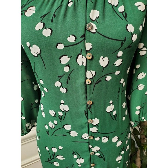 Les Serien Green Floral Polyester Scoop Neck Long Sleeve Knee Length Dress S - Picture 3 of 12